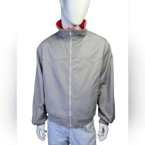 Vintage 90s MWG Western Bomber Work Jacket – Grey with Red Fleece Lining – L/XL